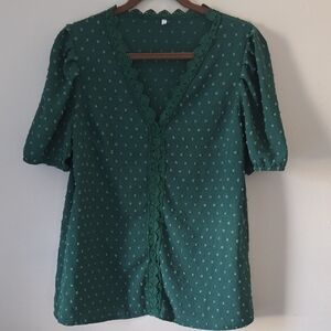 Elegant Green Lace Trim Blouse